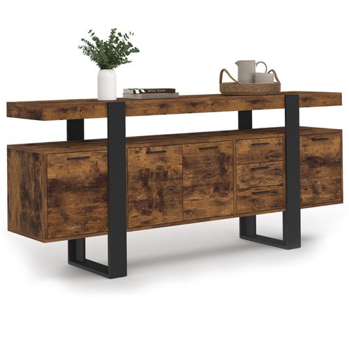 Buffet 180 Cm Phoenix XXL 4 Portes Avec 3 Tiroirs Bois Effet Vieilli Et Noir