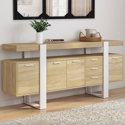 Buffet 180 Cm Phoenix XXL 4 Portes Avec 3 Tiroirs Bois Et Blanc