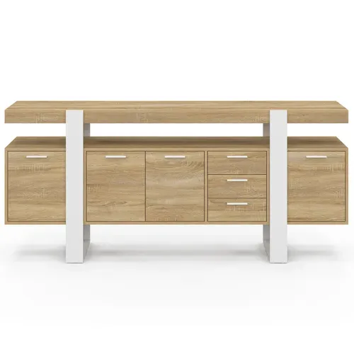 Buffet 180 Cm Phoenix XXL 4 Portes Avec 3 Tiroirs Bois Et Blanc
