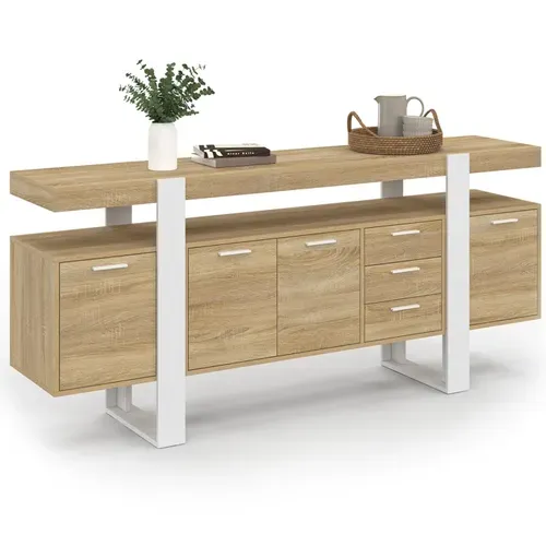 Buffet 180 Cm Phoenix XXL 4 Portes Avec 3 Tiroirs Bois Et Blanc
