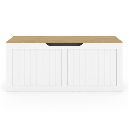 Banc Coffre Rangement 100 Cm Leon Bois Et Blanc