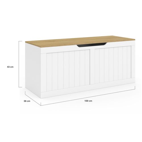 Banc Coffre Rangement 100 Cm Leon Bois Et Blanc