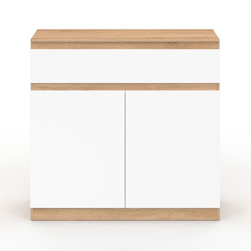 Armoire à Chaussures 12 Paires Tomi 2 Portes Et 1 Tiroir Façon Hêtre Et Blanc