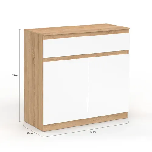 Armoire à Chaussures 12 Paires Tomi 2 Portes Et 1 Tiroir Façon Hêtre Et Blanc