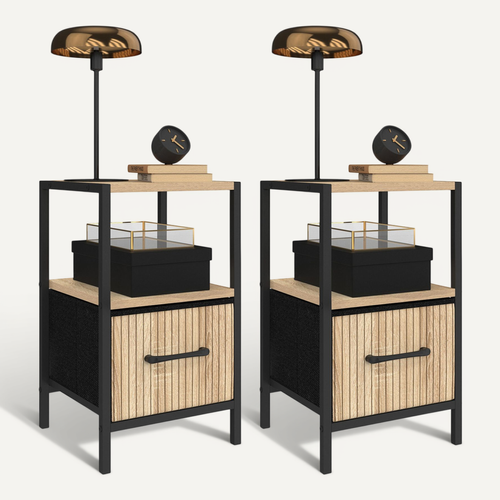 Lot De 2 Tables De Chevet Utah 1 Tiroir Et 1 Niche Effet Lattes