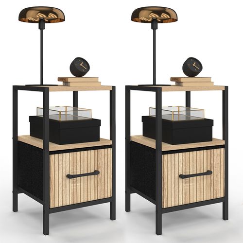Lot De 2 Tables De Chevet Utah 1 Tiroir Et 1 Niche Effet Lattes