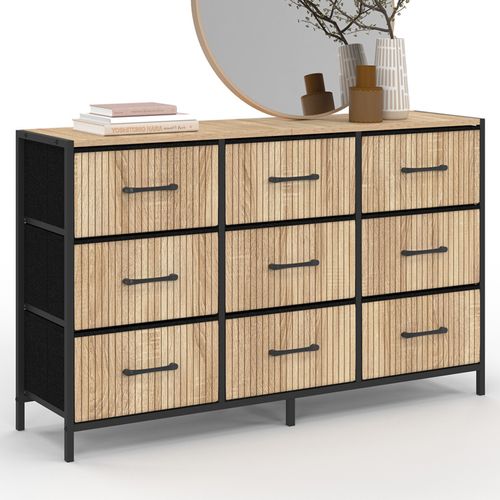 Commode 9 Tiroirs UPPAH 113 Cm - Blanc, Rangement Tissu, Design épuré