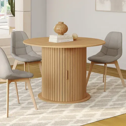 Table À Manger Extensible Ronde Juliette 4-8 Personnes Pied Lattes Avec Rangement 110-150 Cm