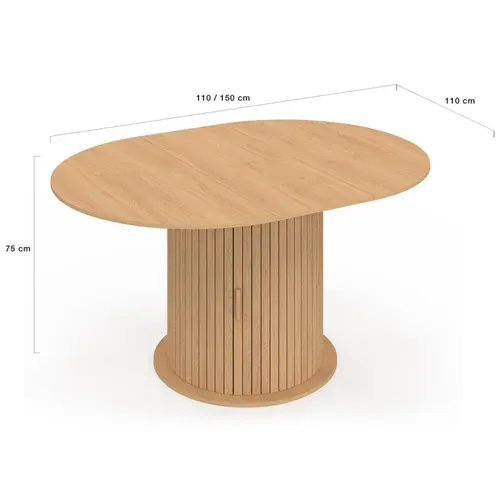 Table À Manger Extensible Ronde Juliette 4-8 Personnes Pied Lattes Avec Rangement 110-150 Cm