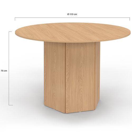 Table à Manger Ronde Berthe 6 Personnes Pied Hexagonal Bois Effet Hêtre 110 Cm