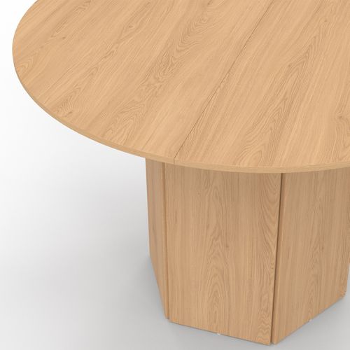 Table à Manger Ronde Berthe 6 Personnes Pied Hexagonal Bois Effet Hêtre 110 Cm