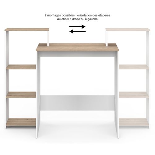 Bureau Avec Étagères Modulables Latérales Lilian Bois Façon Hêtre Et Blanc