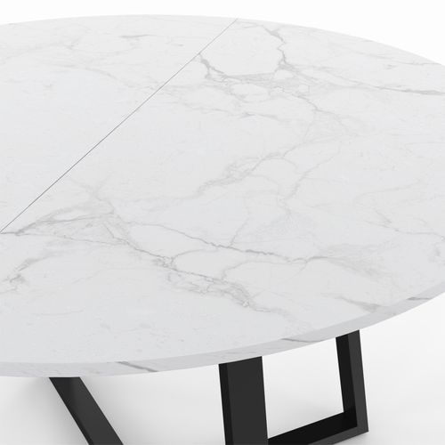 Table à Manger Fixe Ronde Selma 4-6 Personnes Plateau Effet Marbre Blanc Alaska Et Noir 110 Cm