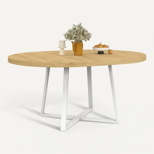 Table à Manger Extensible Ronde Selma 4-8 Personnes Bois Et Blanc 110-150 Cm