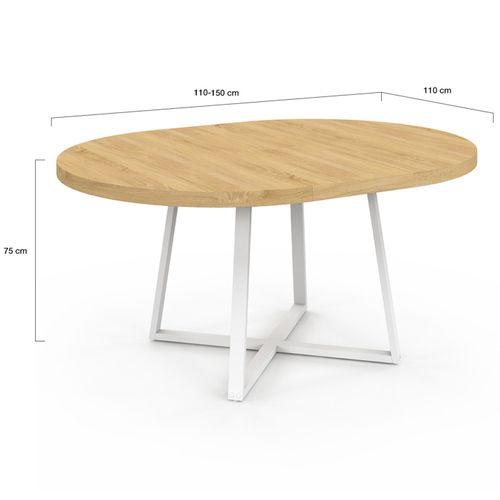 Table à Manger Extensible Ronde Selma 4-8 Personnes Bois Et Blanc 110-150 Cm