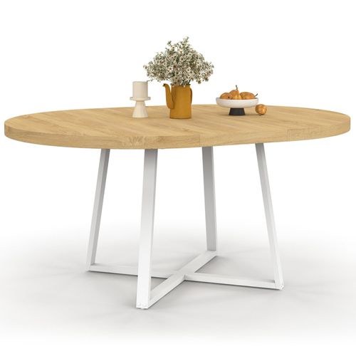 Table à Manger Extensible Ronde Selma 4-8 Personnes Bois Et Blanc 110-150 Cm