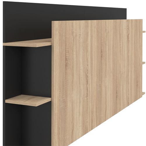 Tête De Lit Sur Pied Ciri Pour Lit 140 Et 160 Cm Avec Rangements Bois Et Noir