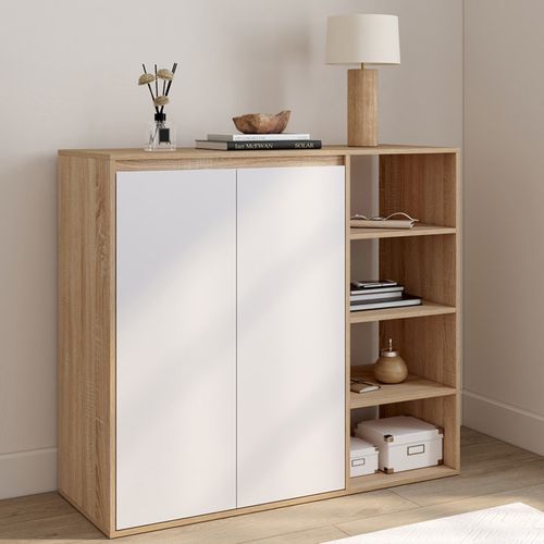 Armoire à Chaussures 12 Paires Tomi 2 Portes Avec 4 étagères Façon Hêtre Et Blanc