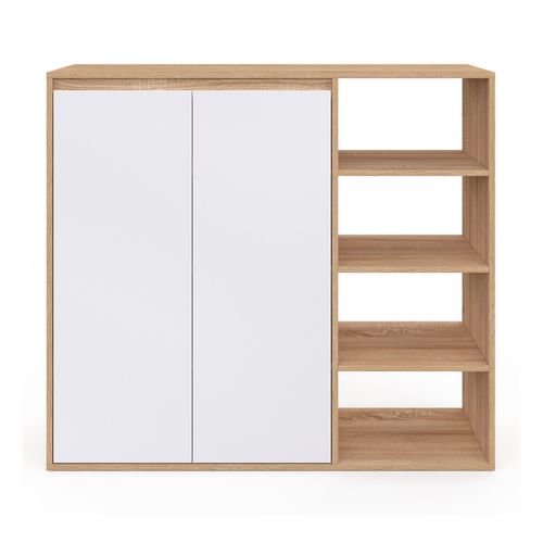 Armoire à Chaussures 12 Paires Tomi 2 Portes Avec 4 étagères Façon Hêtre Et Blanc