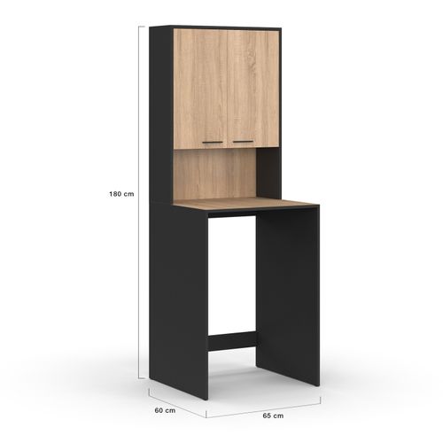 Meuble Dessus De Machine à Laver Wallis Avec Placard Noir Et Bois Façon Hêtre