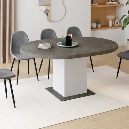 Table à Manger Extensible Ronde Eden 4-8 Personnes Béton Et Blanc 120-160 Cm
