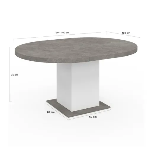 Table à Manger Extensible Ronde Eden 4-8 Personnes Béton Et Blanc 120-160 Cm