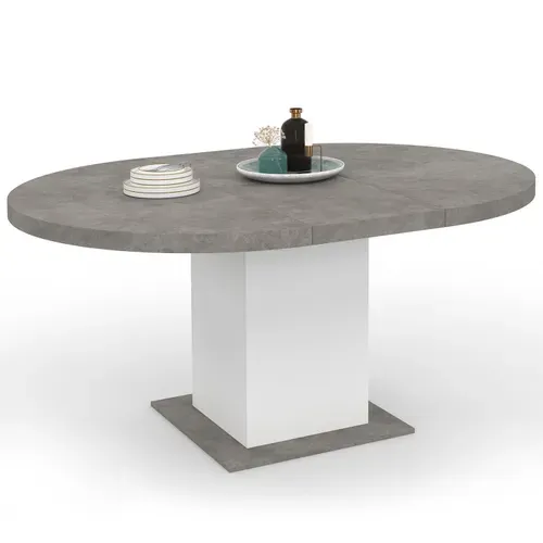 Table à Manger Extensible Ronde Eden 4-8 Personnes Béton Et Blanc 120-160 Cm