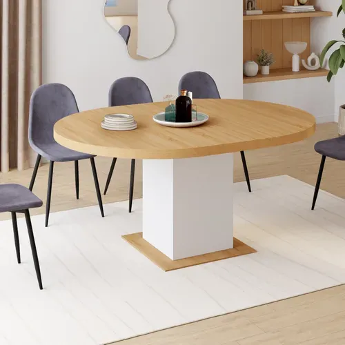 Table À Manger Extensible Ronde Eden 4-8 Personnes Bois Et Blanc 120-160 Cm