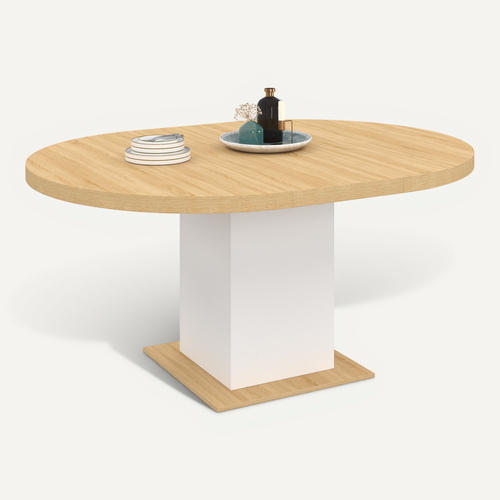 Table À Manger Extensible Ronde Eden 4-8 Personnes Bois Et Blanc 120-160 Cm