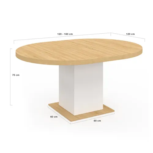 Table À Manger Extensible Ronde Eden 4-8 Personnes Bois Et Blanc 120-160 Cm