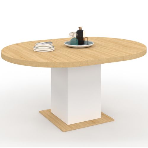 Table À Manger Extensible Ronde Eden 4-8 Personnes Bois Et Blanc 120-160 Cm