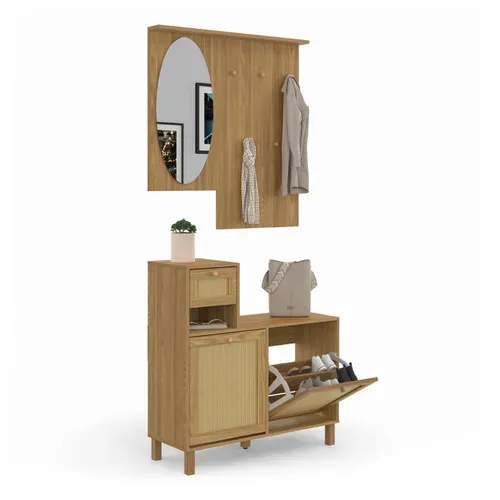 Vestiaire D'entrée Avec Miroir Hanae Effet Naturel Cannage