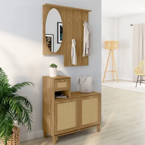 Vestiaire D'entrée Avec Miroir Hanae Effet Naturel Cannage