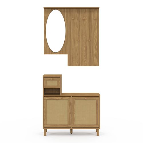 Vestiaire D'entrée Avec Miroir Hanae Effet Naturel Cannage