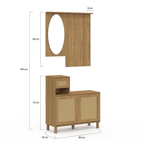 Vestiaire D'entrée Avec Miroir Hanae Effet Naturel Cannage