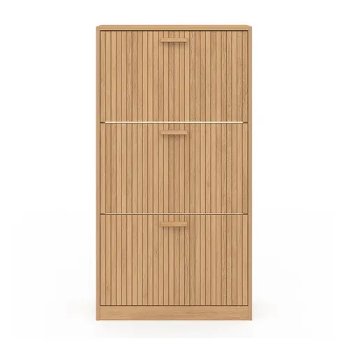 Meuble à Chaussures 18 Paires Juliette 3 Portes Lattes Tasseau Bois Coloris Chêne