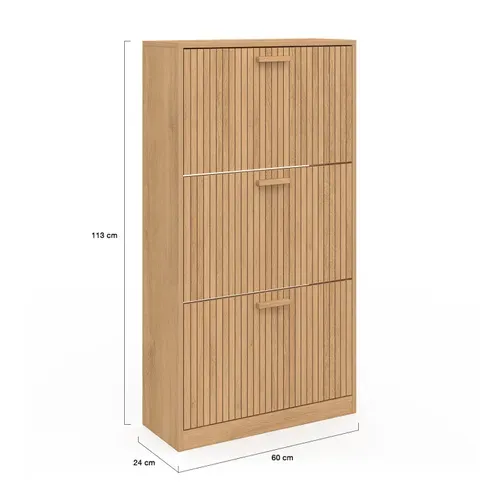 Meuble à Chaussures 18 Paires Juliette 3 Portes Lattes Tasseau Bois Coloris Chêne