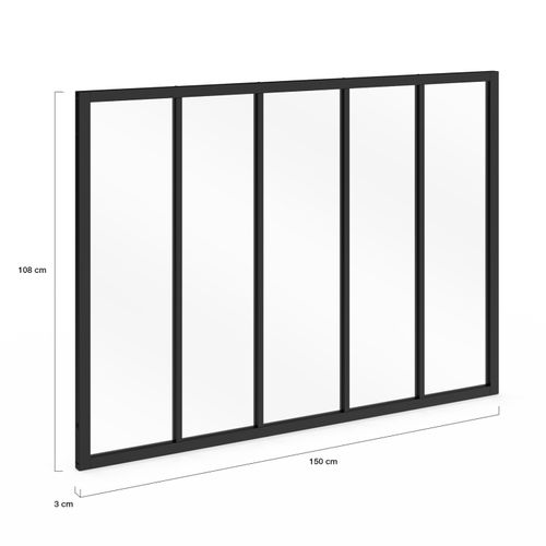 Verrière Atelier 5 Vitrages L. 150 X H.108 Cm En Métal Noir Et Verre Trempé