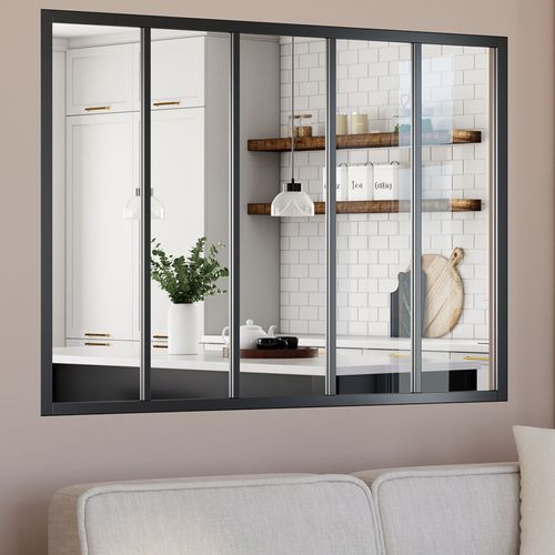 Verrière Atelier 5 Vitrages L. 150 X H.108 Cm En Métal Noir Et Verre Trempé