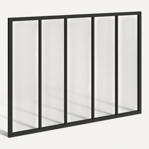 Verrière Atelier 5 Vitrages L. 150 X H.108 Cm En Métal Noir Et Verre Trempé