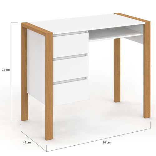 Bureau Scandinave Hugo Avec 3 Tiroirs Et Niche - Blanc Et Bois