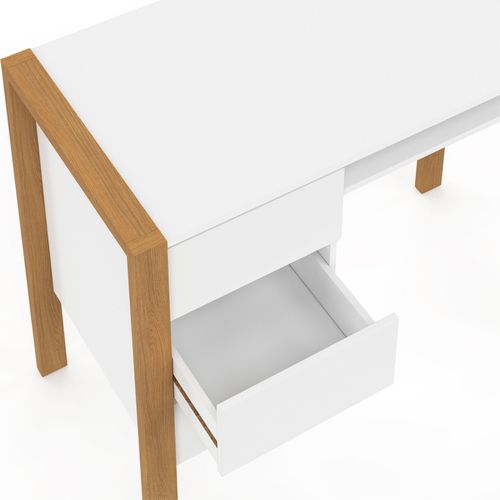 Bureau Scandinave Hugo Avec 3 Tiroirs Et Niche - Blanc Et Bois