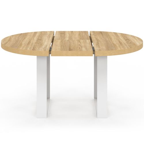 Table à Manger Extensible Ronde Phoenix 4-6 Personnes Bois Et Blanc 110-150 Cm