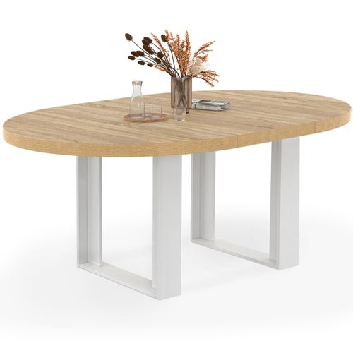 Table à Manger Extensible Ronde Phoenix 4-6 Personnes Bois Et Blanc 110-150 Cm