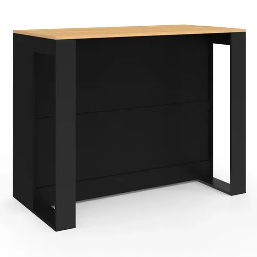 Table De Bar Îlot Vito 113 Cm Avec Range Bouteilles Bois Noir Et Plateau Façon Hêtre