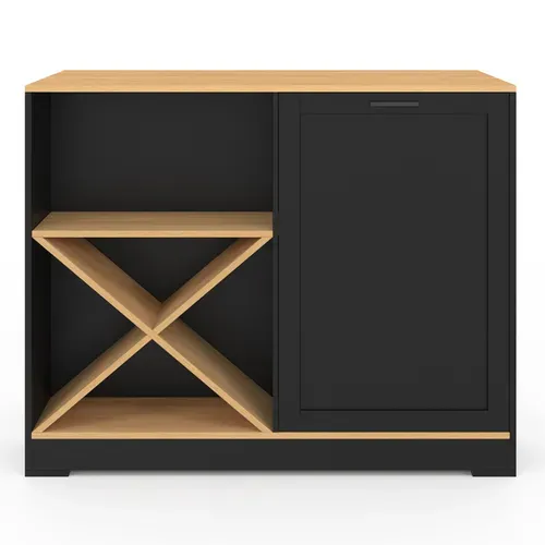 Table De Bar Îlot Vito 113 Cm Avec Range Bouteilles Bois Noir Et Plateau Façon Hêtre