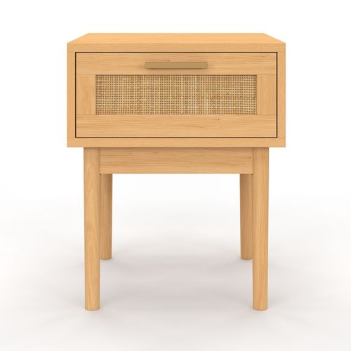 Lot De 2 Tables De Chevet Robert 1 Tiroir Effet Naturel Cannage Et Bois
