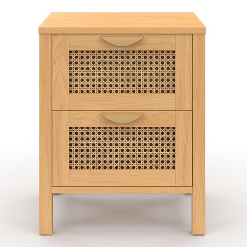 Lot De 2 Tables De Chevet Edhen 2 Tiroirs Cannage Et Bois