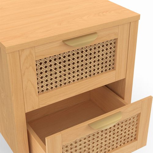 Lot De 2 Tables De Chevet Edhen 2 Tiroirs Cannage Et Bois