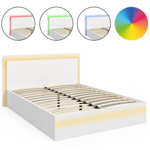 Lit Double Charlie 140 X 190 Cm Avec Sommier Et LED Intégrées Blanc